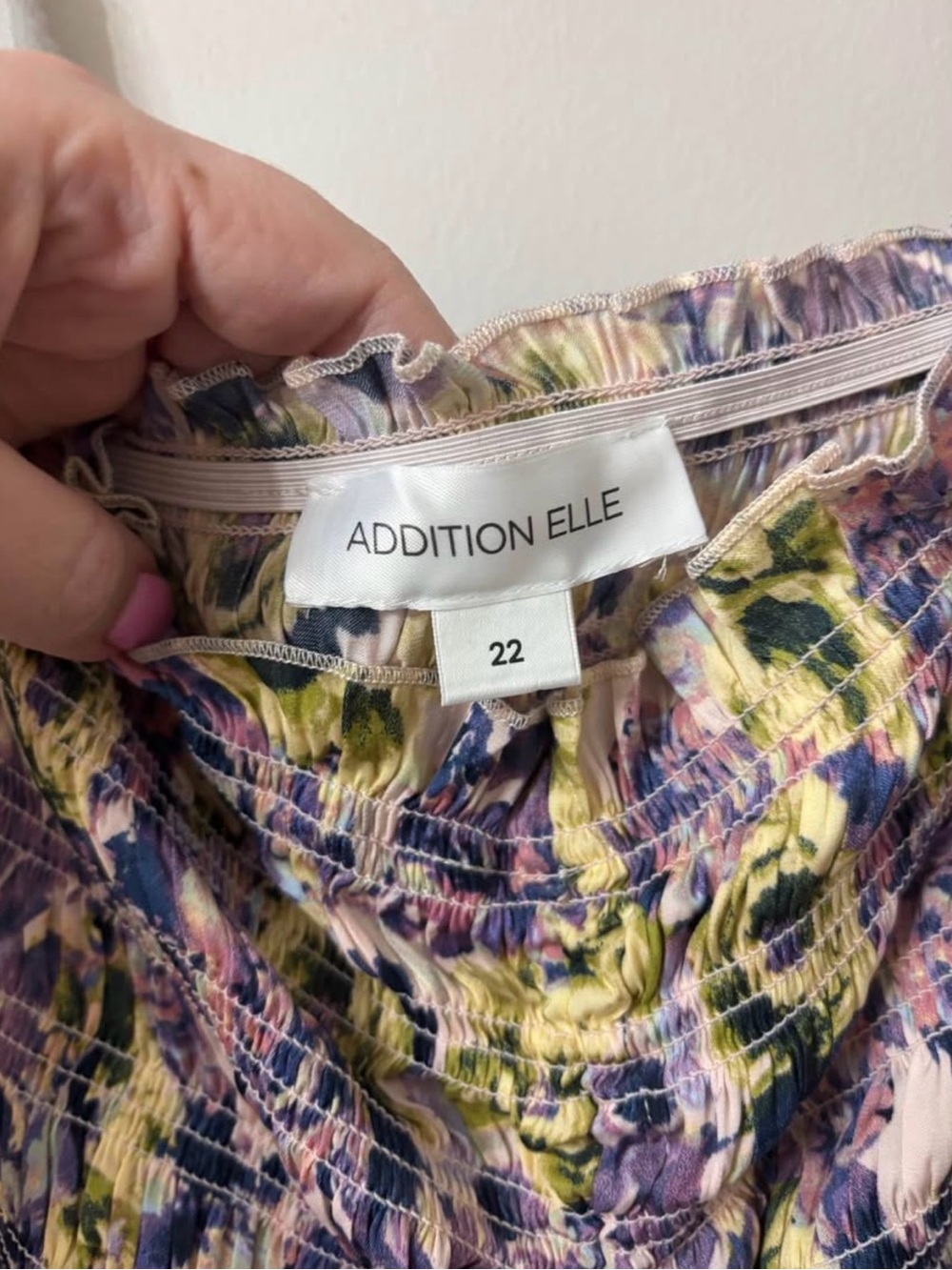 Addition Elle Floral Shirred Maxi Dress in Purple and Yellow - Picture 4 of 4